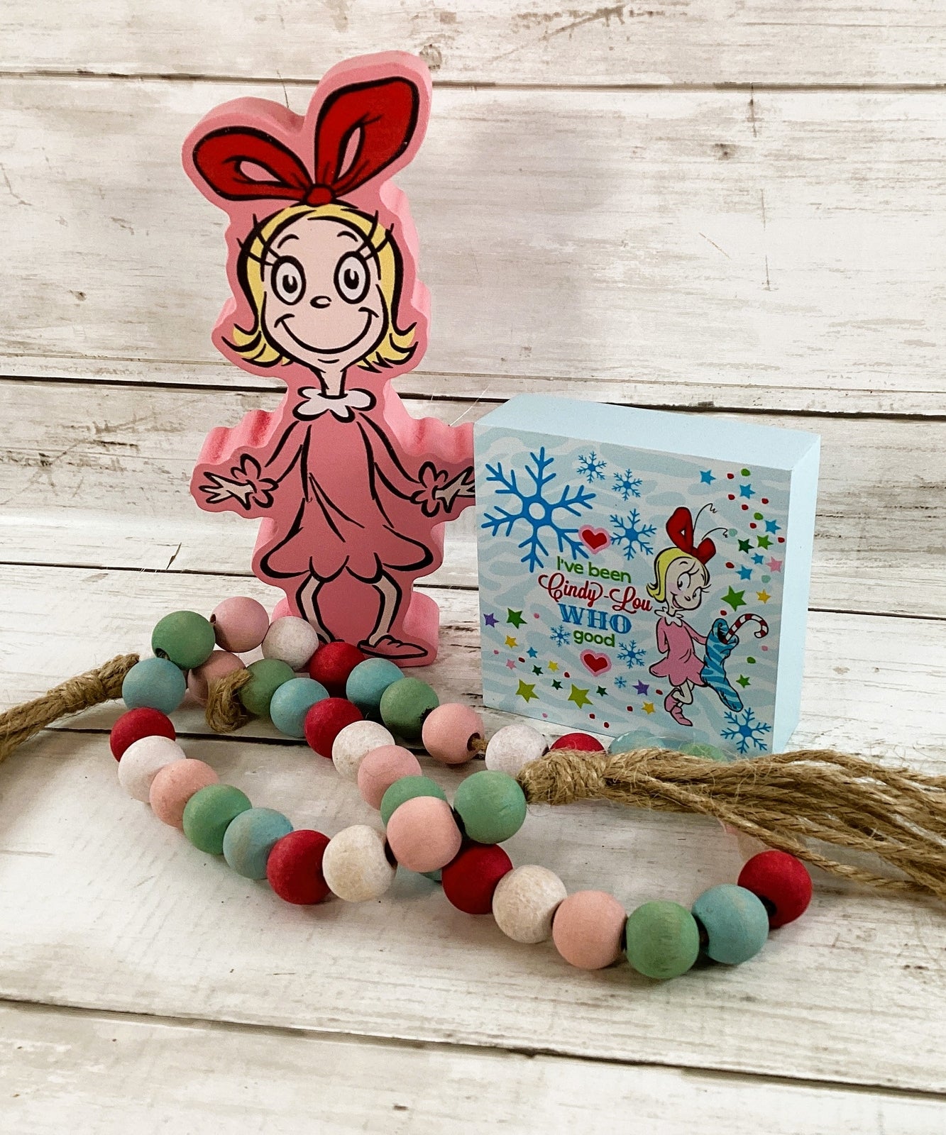 HL Christmas Decor - Dr Seuss Grinch Cindy Lu Chunky Figurine 3pc