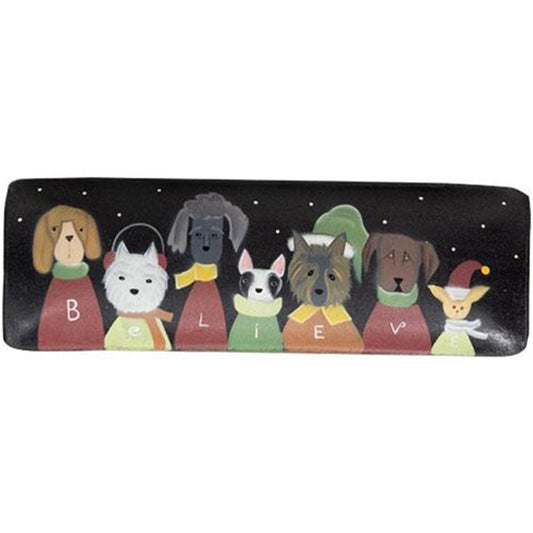 CWI Christmas Decor - Prim Dogs Believe Wood Tray