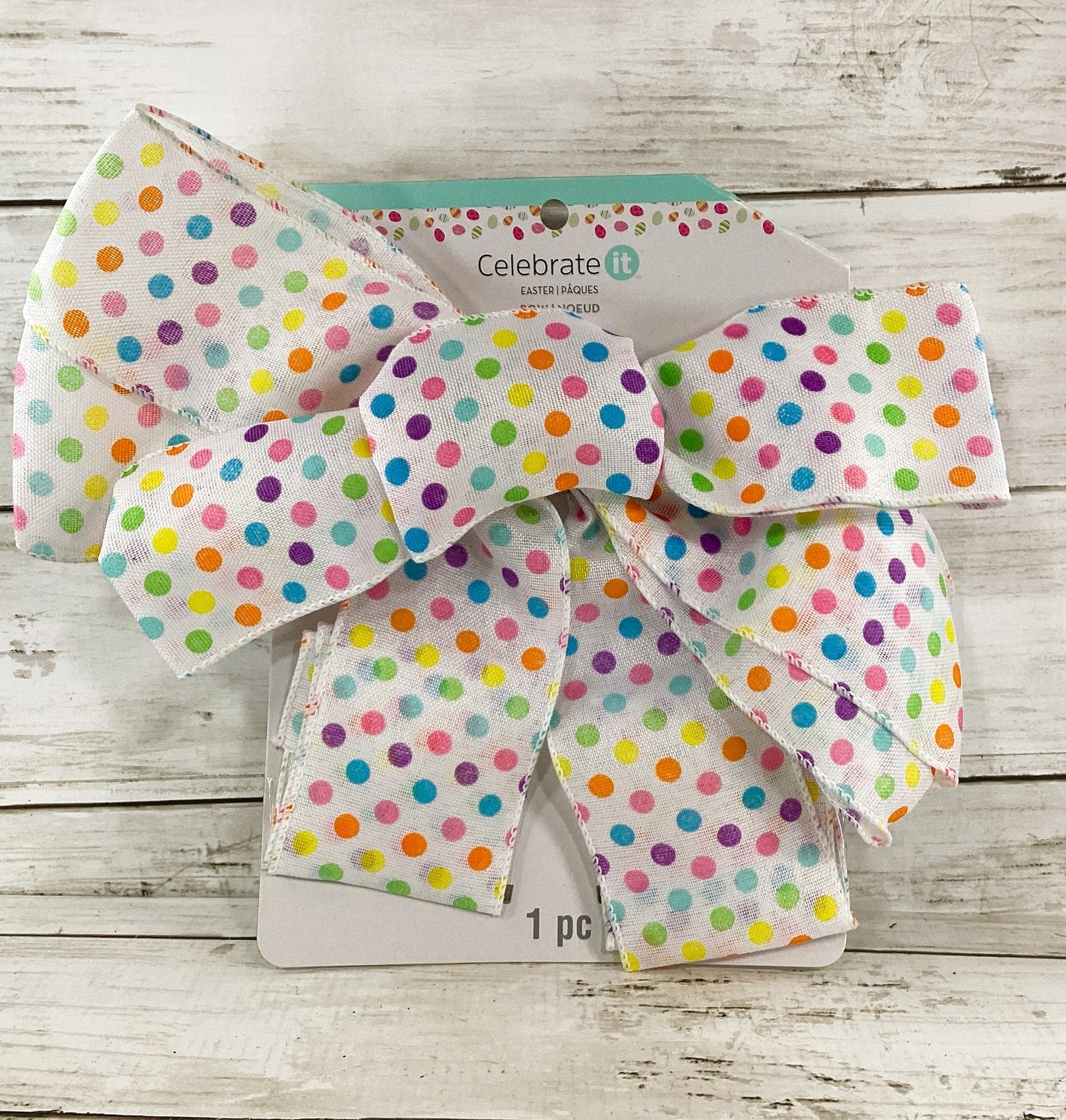 Michaels Spring Supply - Pastel Canvas Polka-dot Pre-made Bow 7 inch