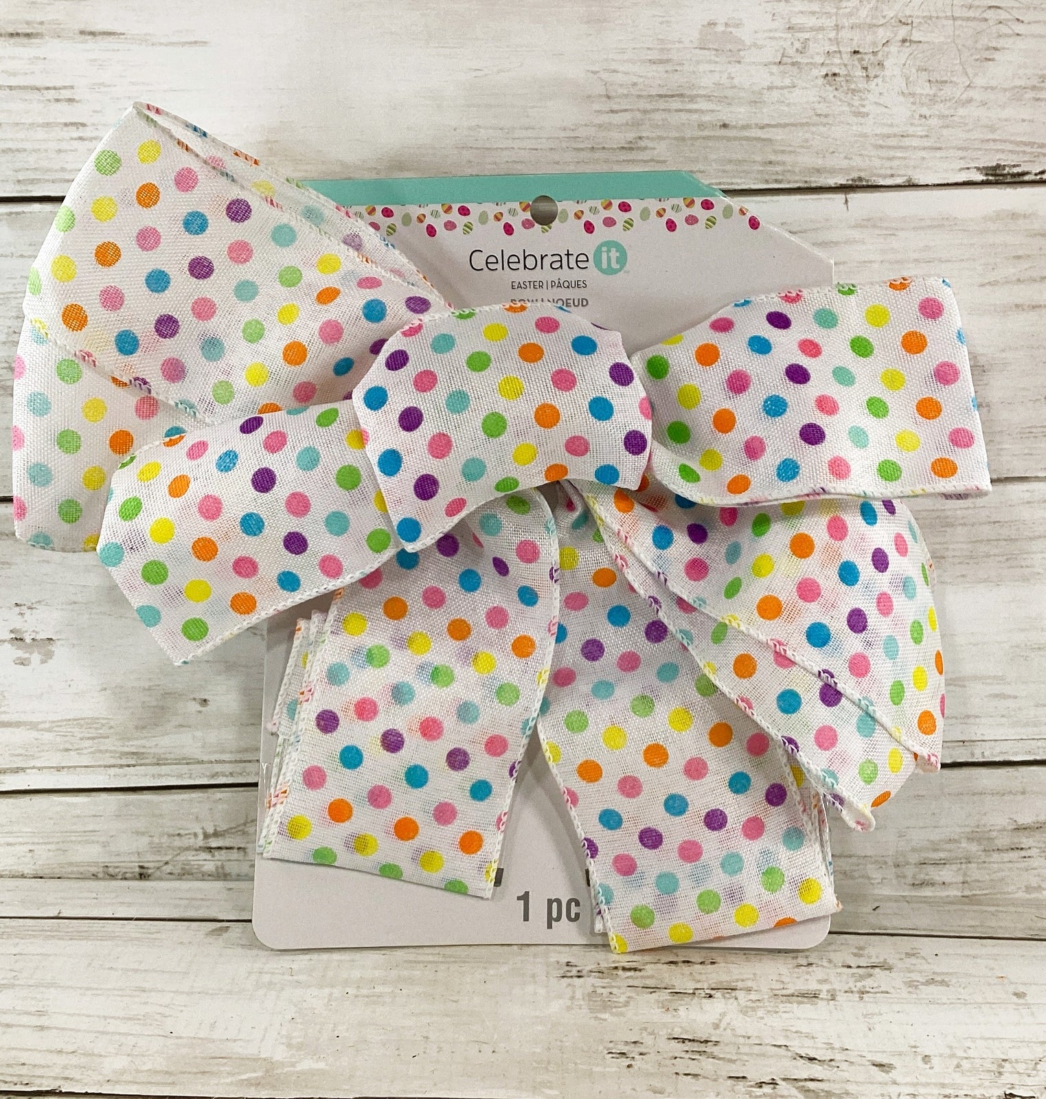 Michaels Spring Supply - Pastel Canvas Polka-dot Pre-made Bow 7 inch
