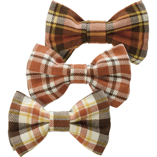 PBK Fall Pet Supply - MEDIUM DOG Harvest Autumn Plaid Bow Ties 3pc Set