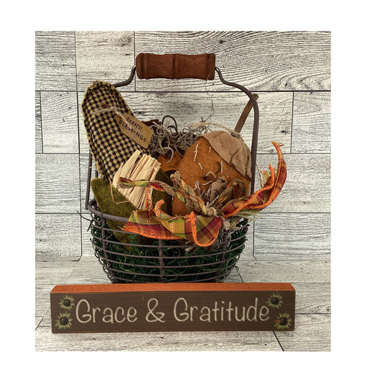 AGD Fall Decor - Metal Basket Filled with Fabric Pumpkin Corn Veggies