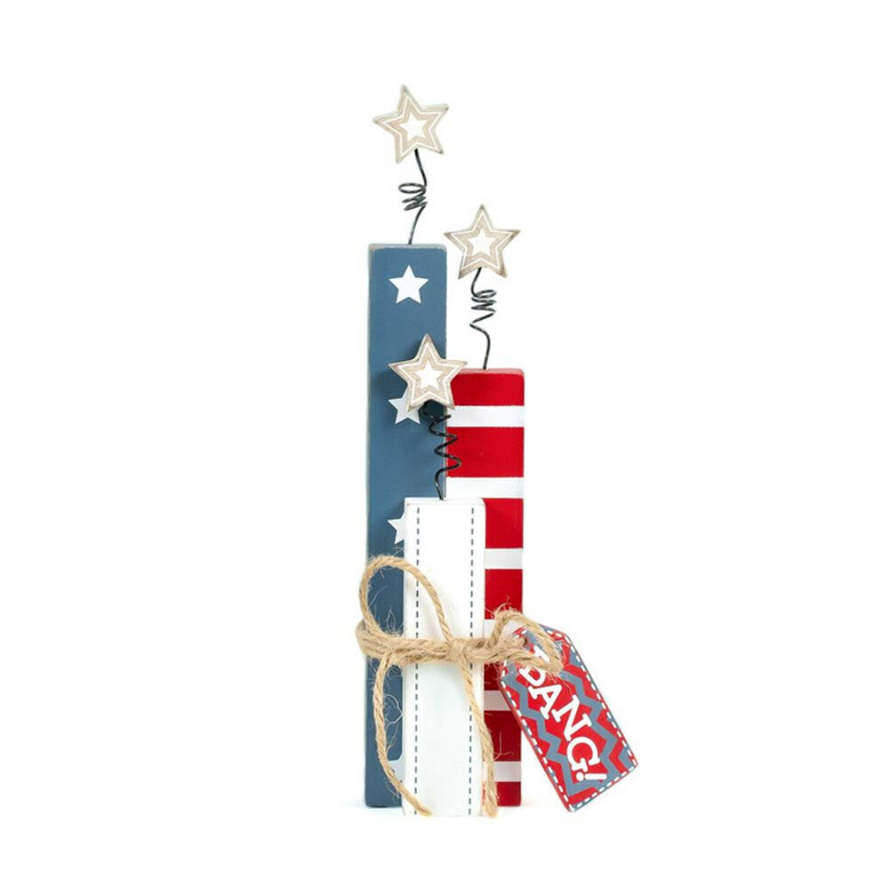 Adams Patriotic Decor - Chunky Wood Red White Blue Bang Firecracker