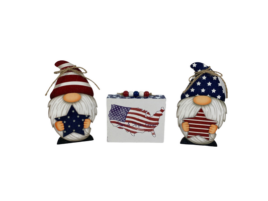 AGD Patriotic Decor - Gnomes Stars & Stripes Box Sign 3pc Set