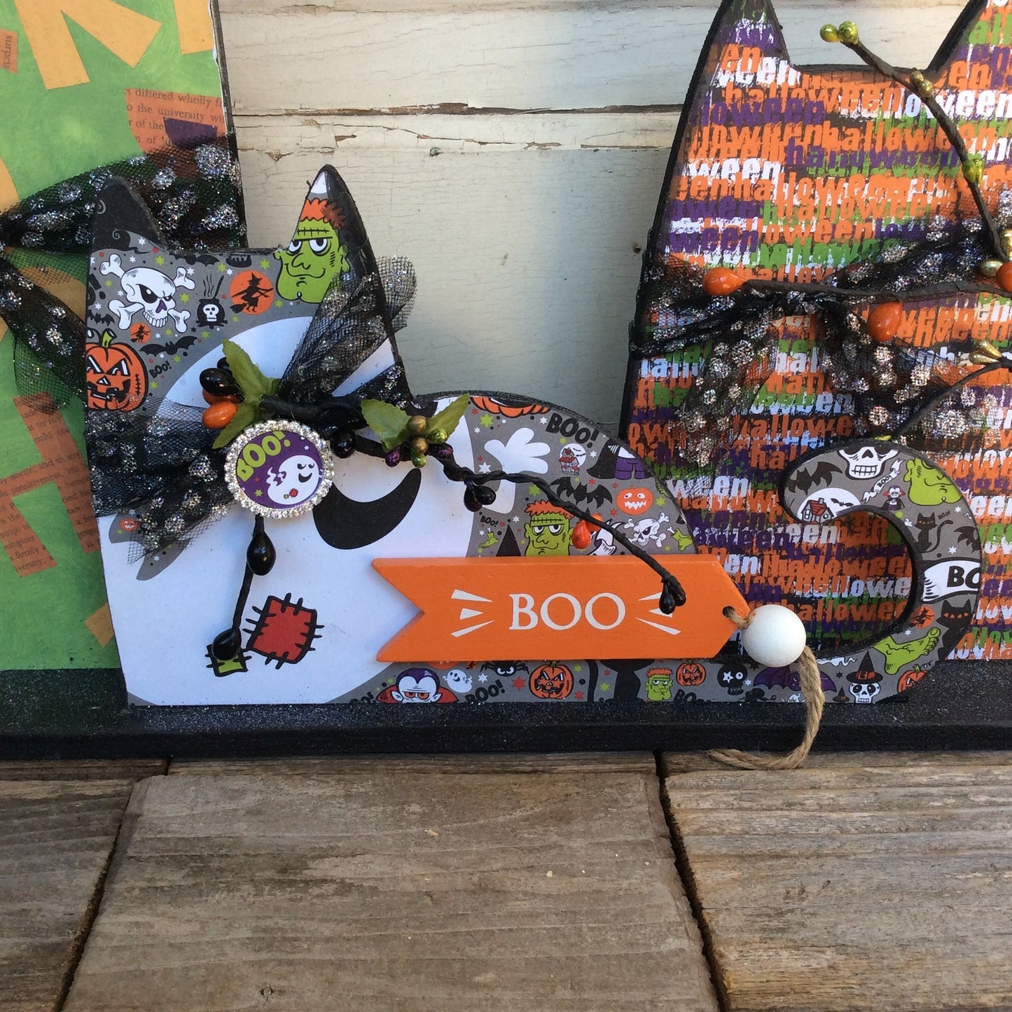 AGD Halloween Decor - Modern Prim Wood Trio Cat Tabletop Decor