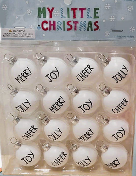 HL Christmas Decor - Mini White Plastic Joy Merry Word Ornaments 16pc Set