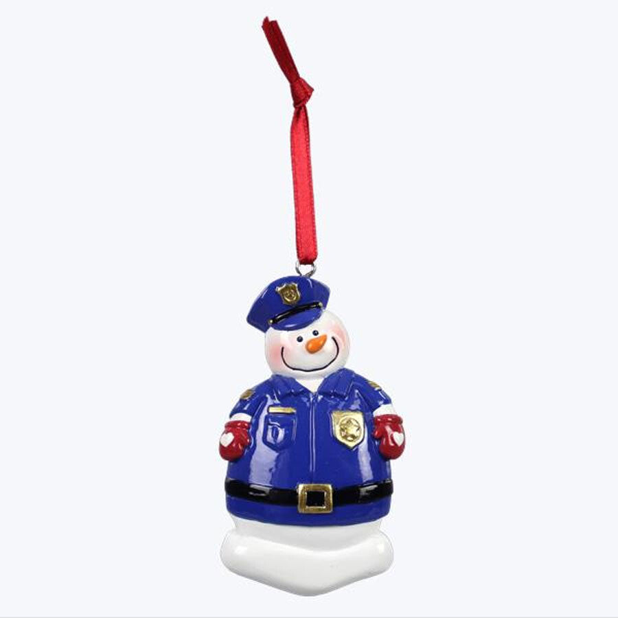YI Christmas Decor - Policeman Blue Vest Snowman Ornament