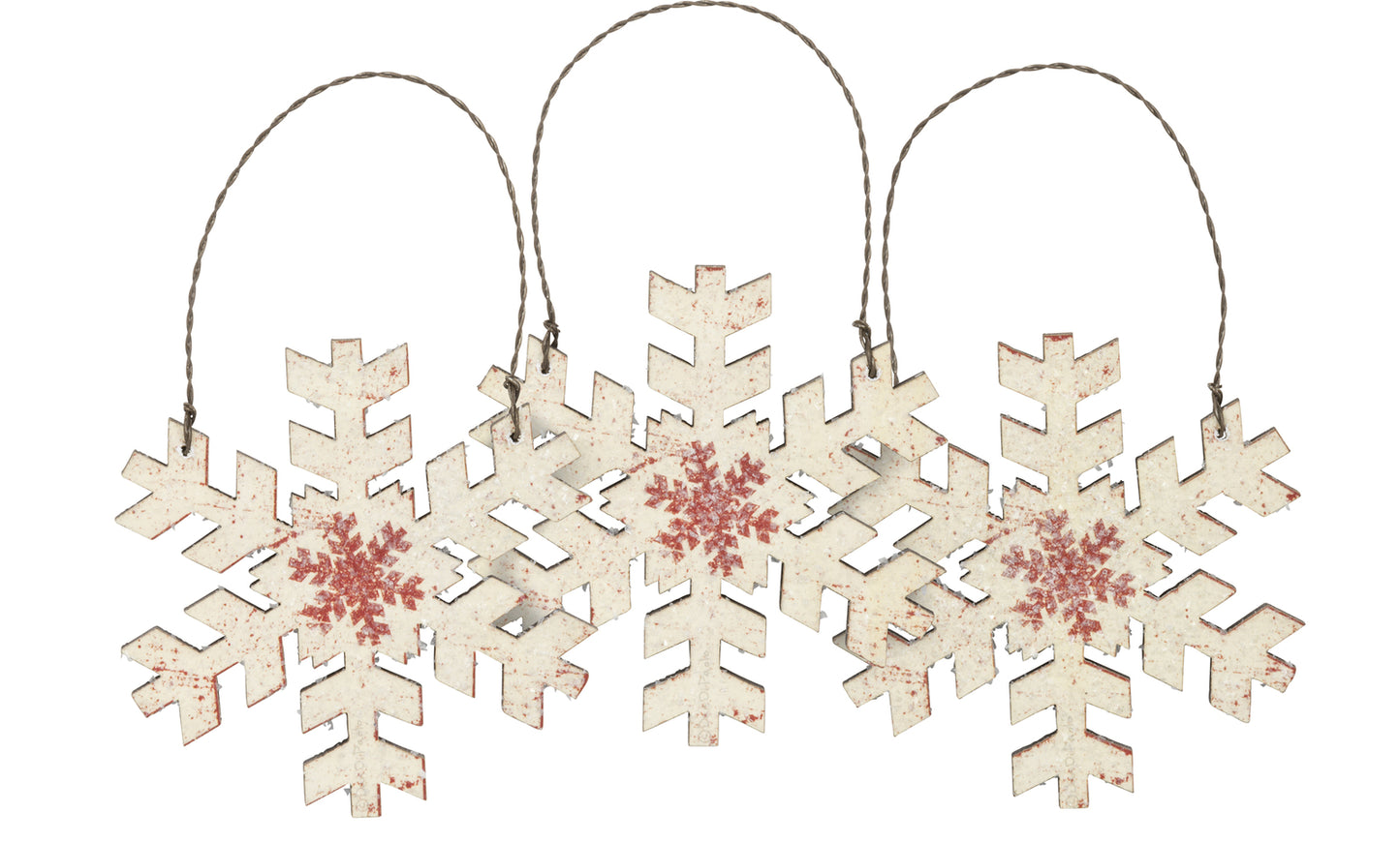 PBK Christmas Decor - Primitive Cream Snowflake Ornaments 3pc. Sets