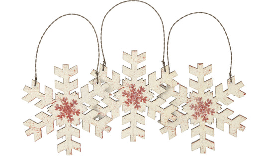 PBK Christmas Decor - Primitive Cream Snowflake Ornaments 3pc. Sets