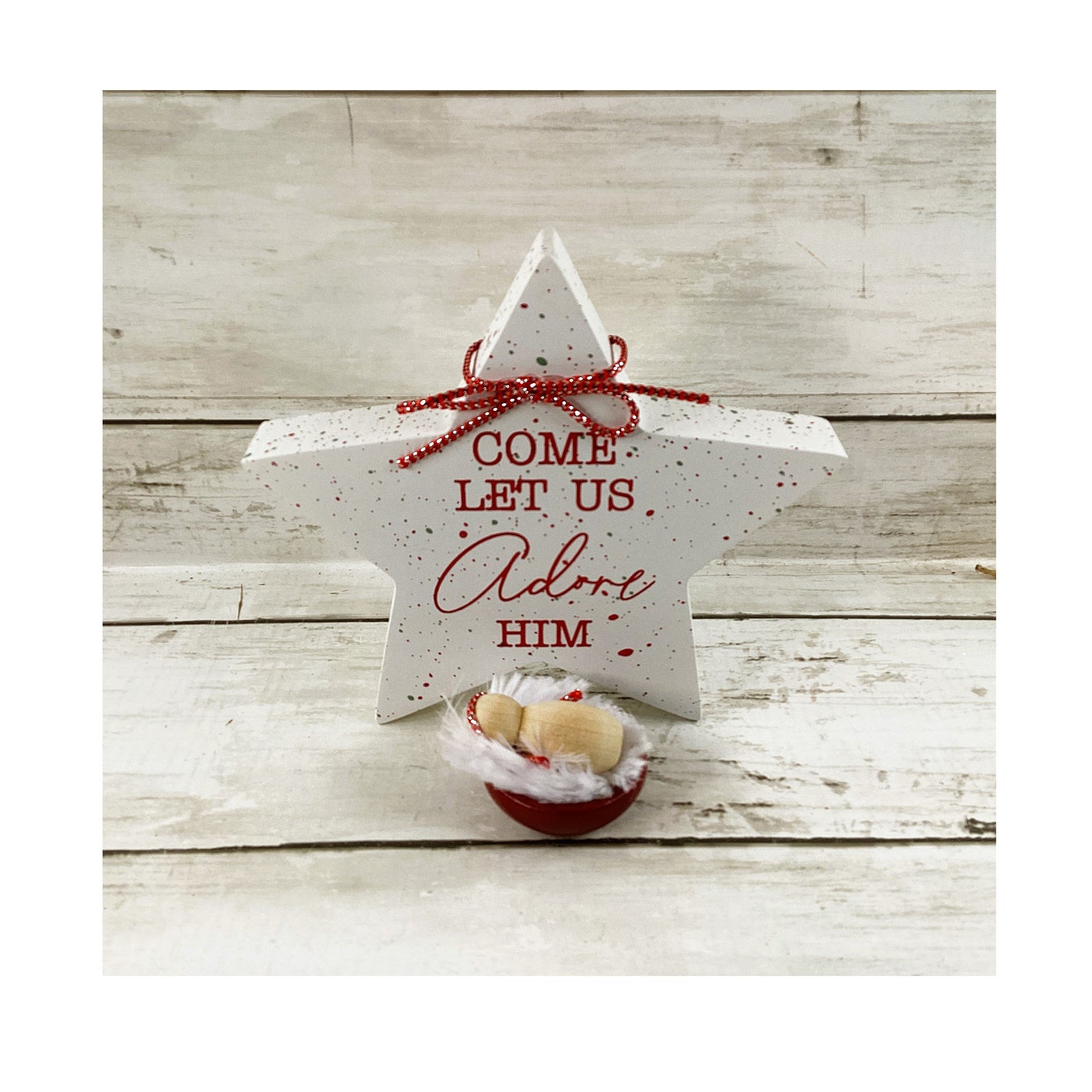 AGD Christmas Decor - Nativity Chunky Adore Him Star Baby Jesus Peg Doll 2pc