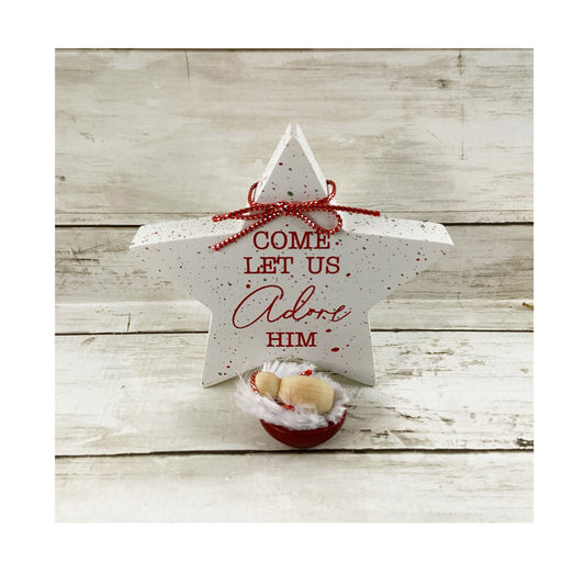 AGD Christmas Decor - Nativity Chunky Adore Him Star Baby Jesus Peg Doll 2pc
