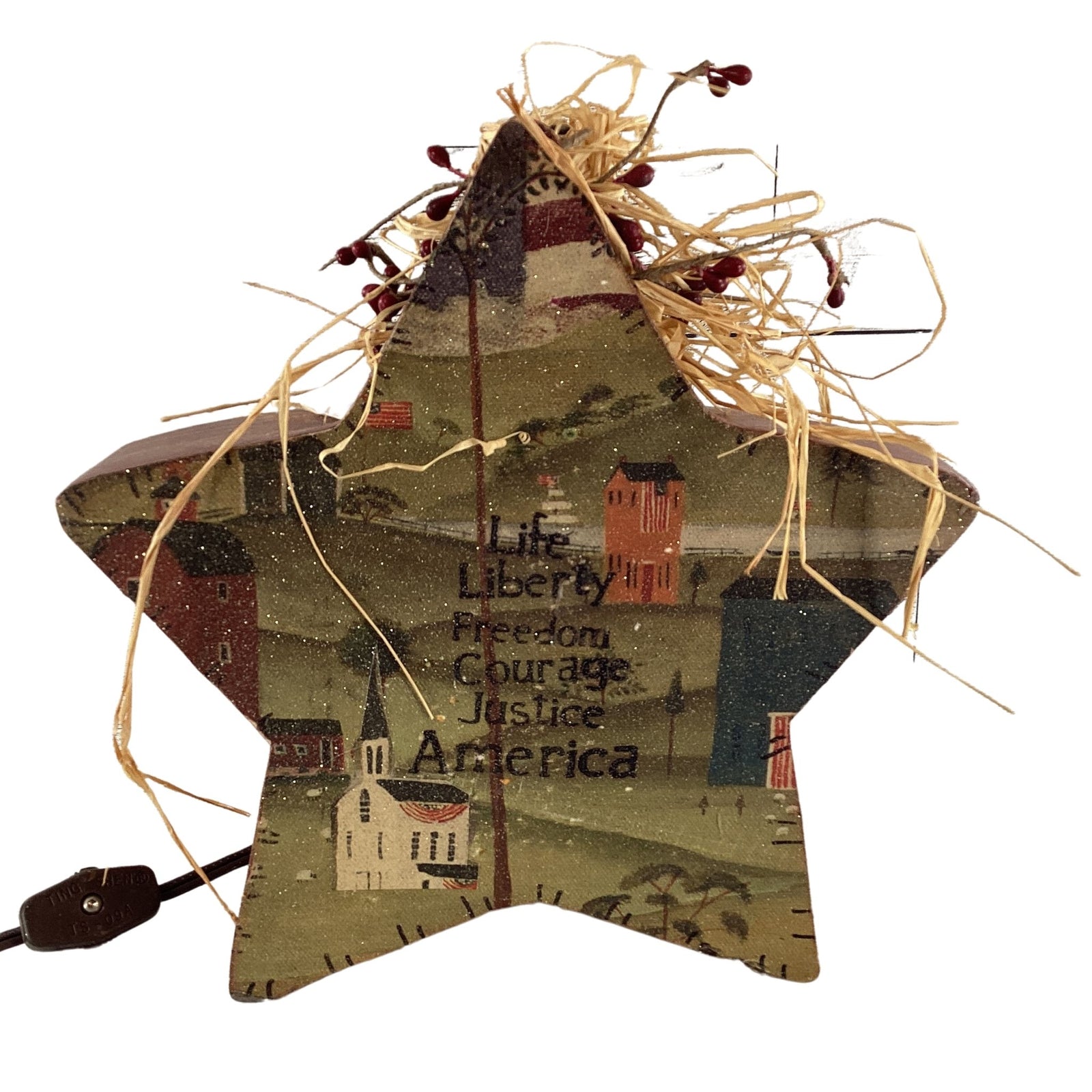 AGD Patriotic Decor - Primitive Freedom Lighted Wood Star
