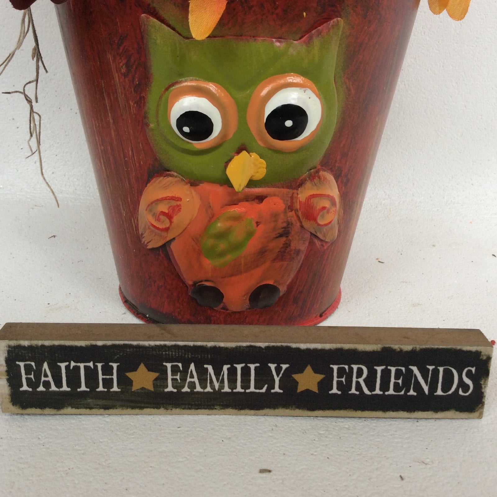 AGD Fall Decor - Owl Tin Filled Artificial Floral Display