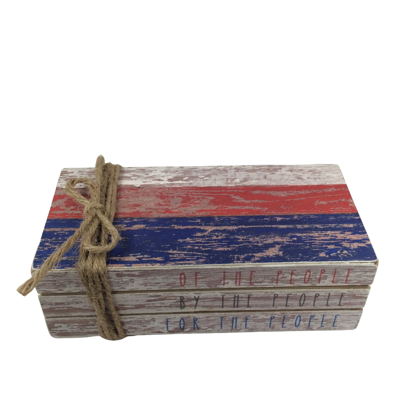 AGD Patriotic Decor - Of By For The People Faux Wood Stacked Books