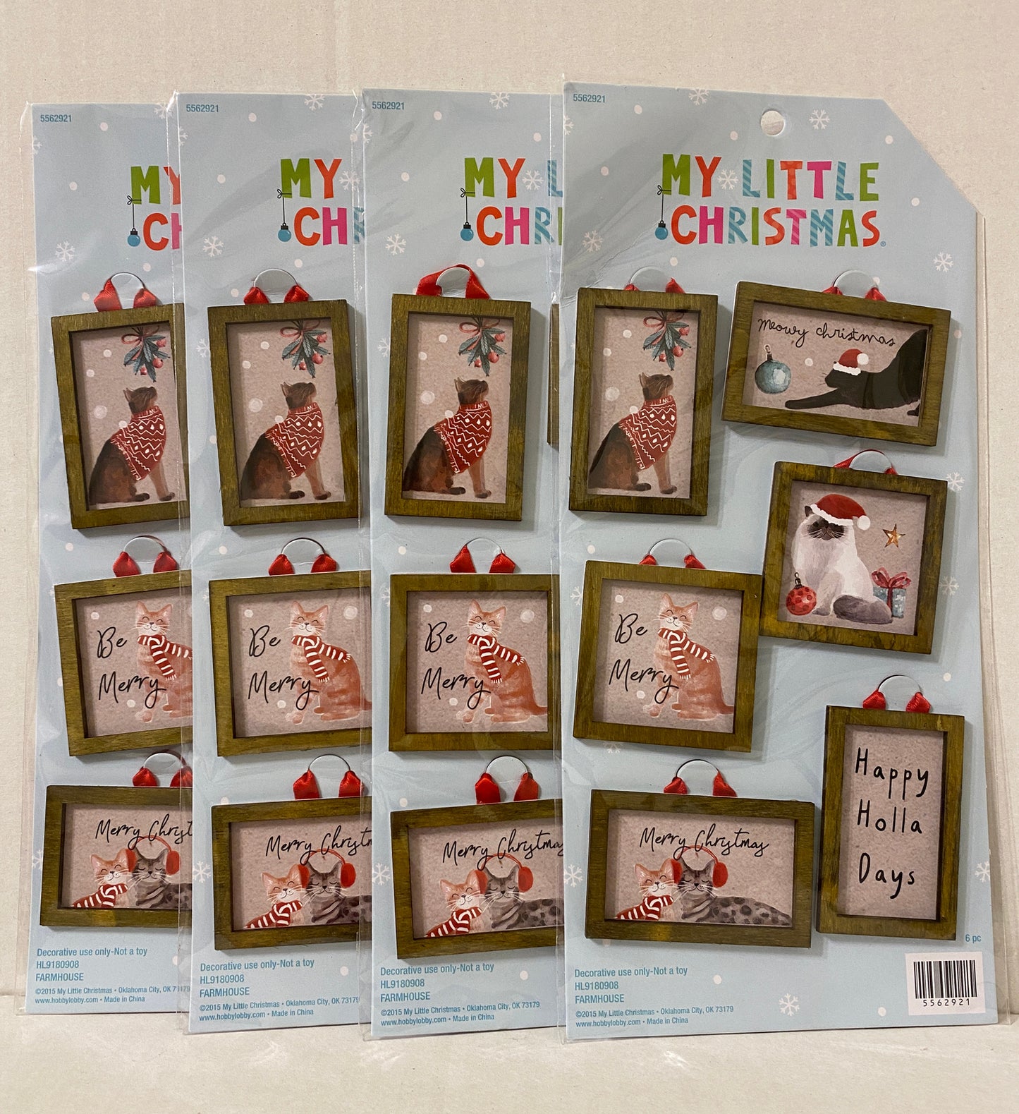 HL Christmas Craft Supply - Miniature Farmhouse Cat Frame Ornaments 4 Sets
