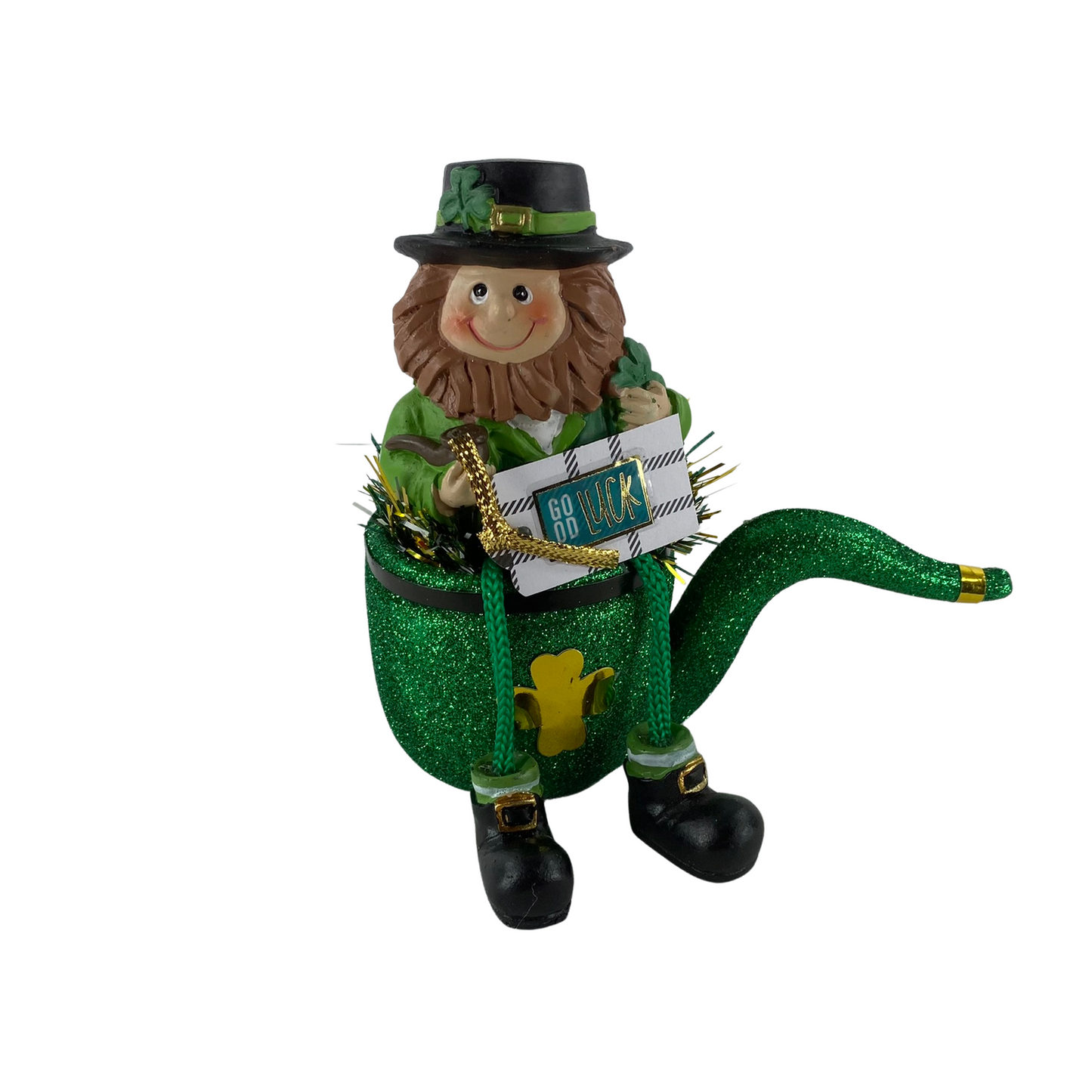 AGD St Patrick's Decor -  Resin Leprechaun Figurine Pipe Display