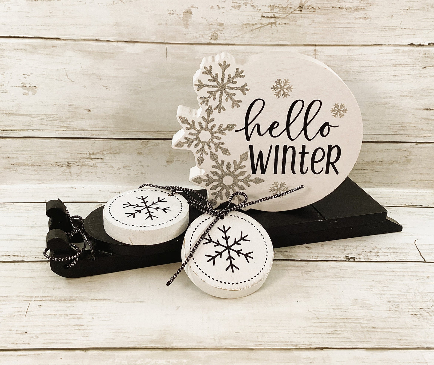 AGD Christmas Decor - Farmhouse Hello Winter Snowflake Sled 4pc Set