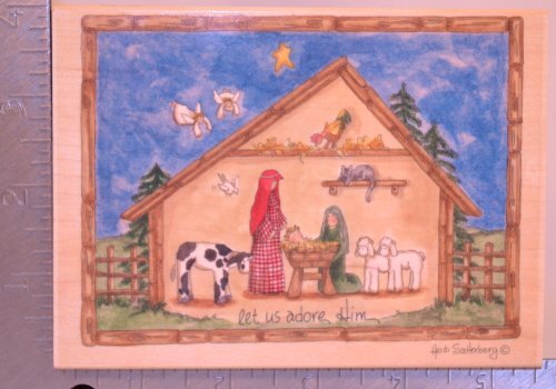 Let Us Adore Him Wood Mounted Rubber Stamp