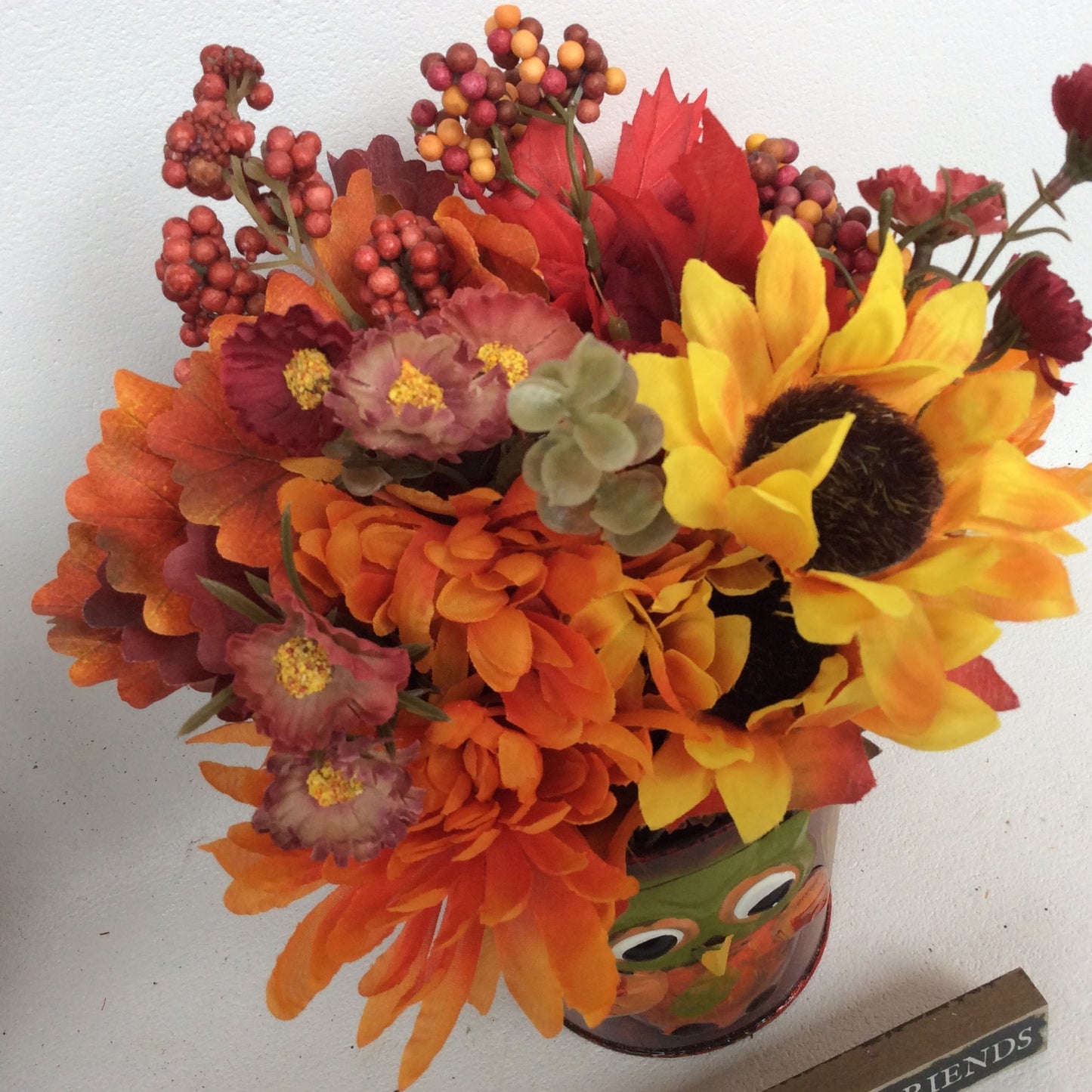 AGD Fall Decor - Owl Tin Filled Artificial Floral Display