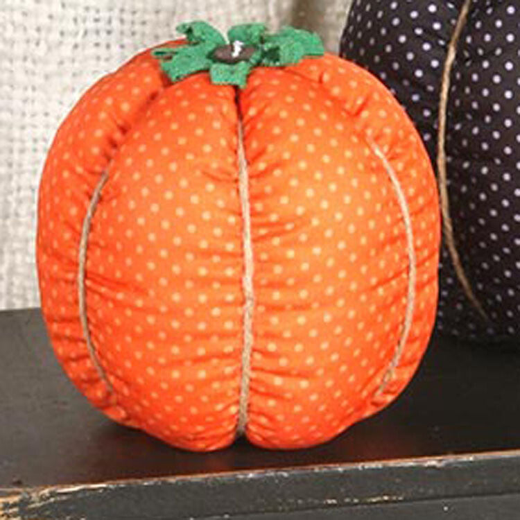 LC Halloween Decor - Prim Fabric Pumpkin Orange Polka dot 6 inch