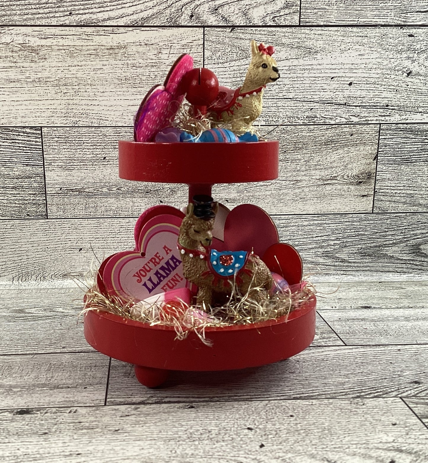 AGD Valentines Decor - Small Miniature Llama Tier Tray Complete Display