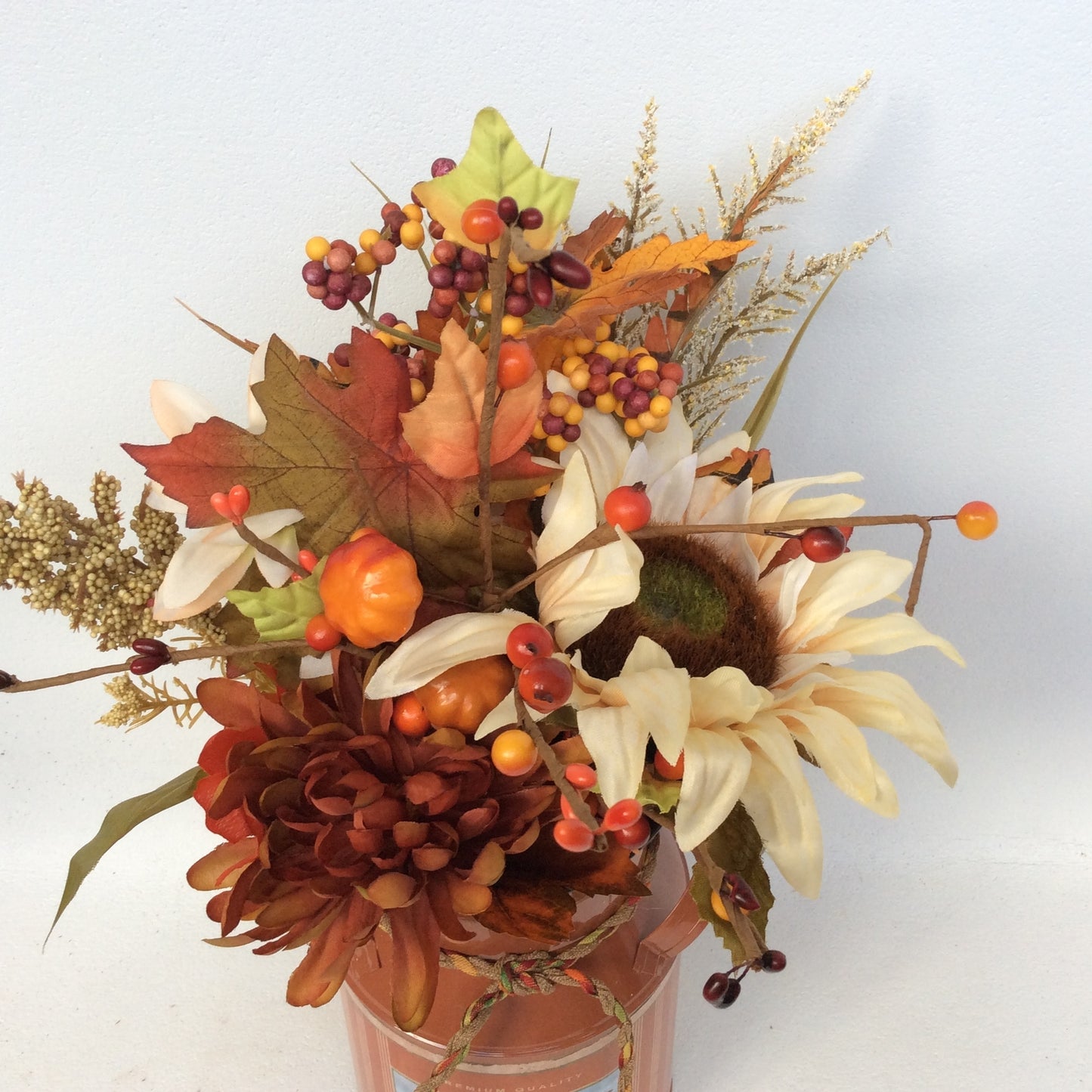 AGD Fall Decor - Pumpkin Spice Milk Can Filled Artificial Floral Display