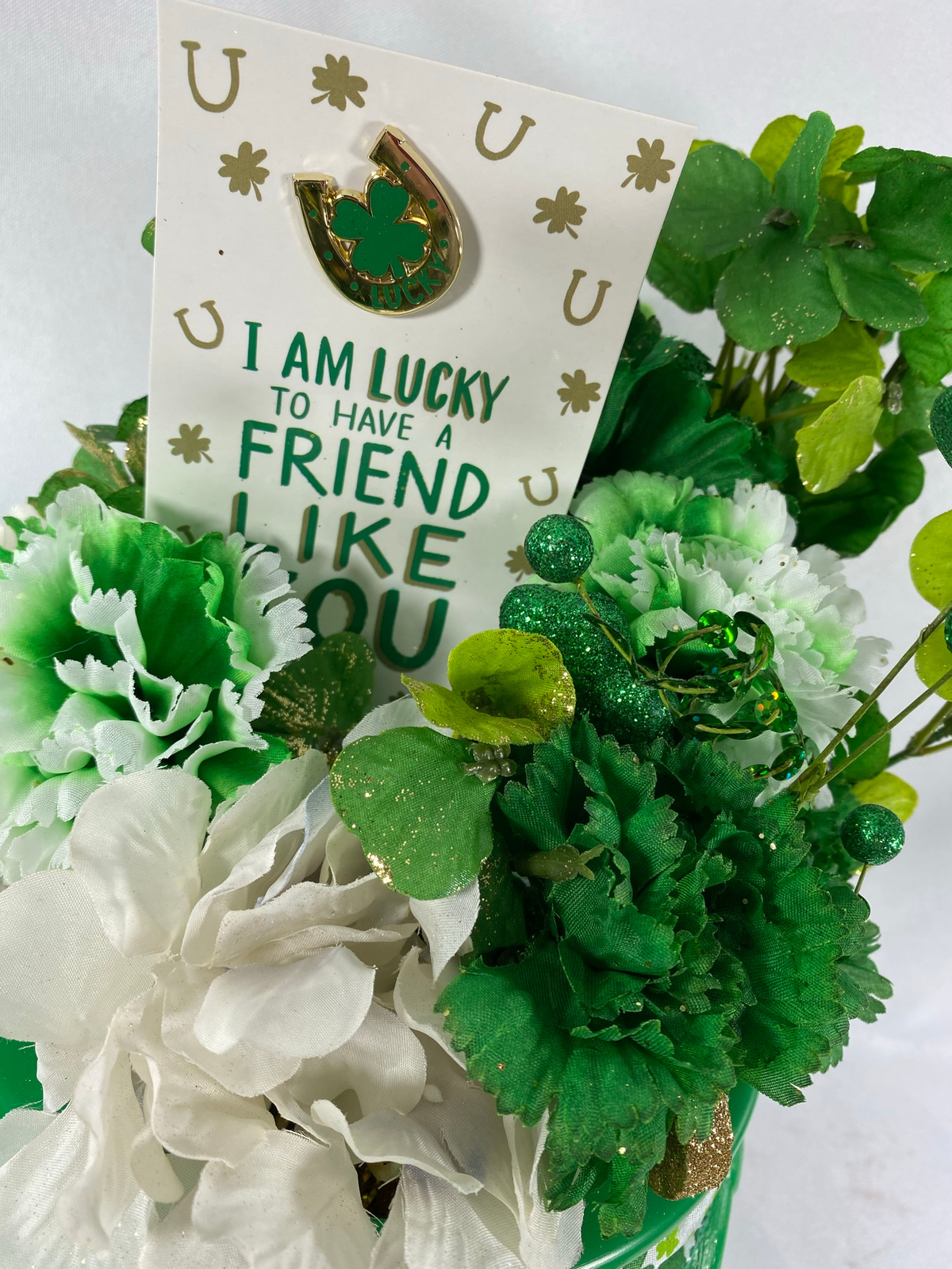AGD Saint Patrick's Decor–I'm Lucky Friend Like You Green Pot Floral Centerpiece