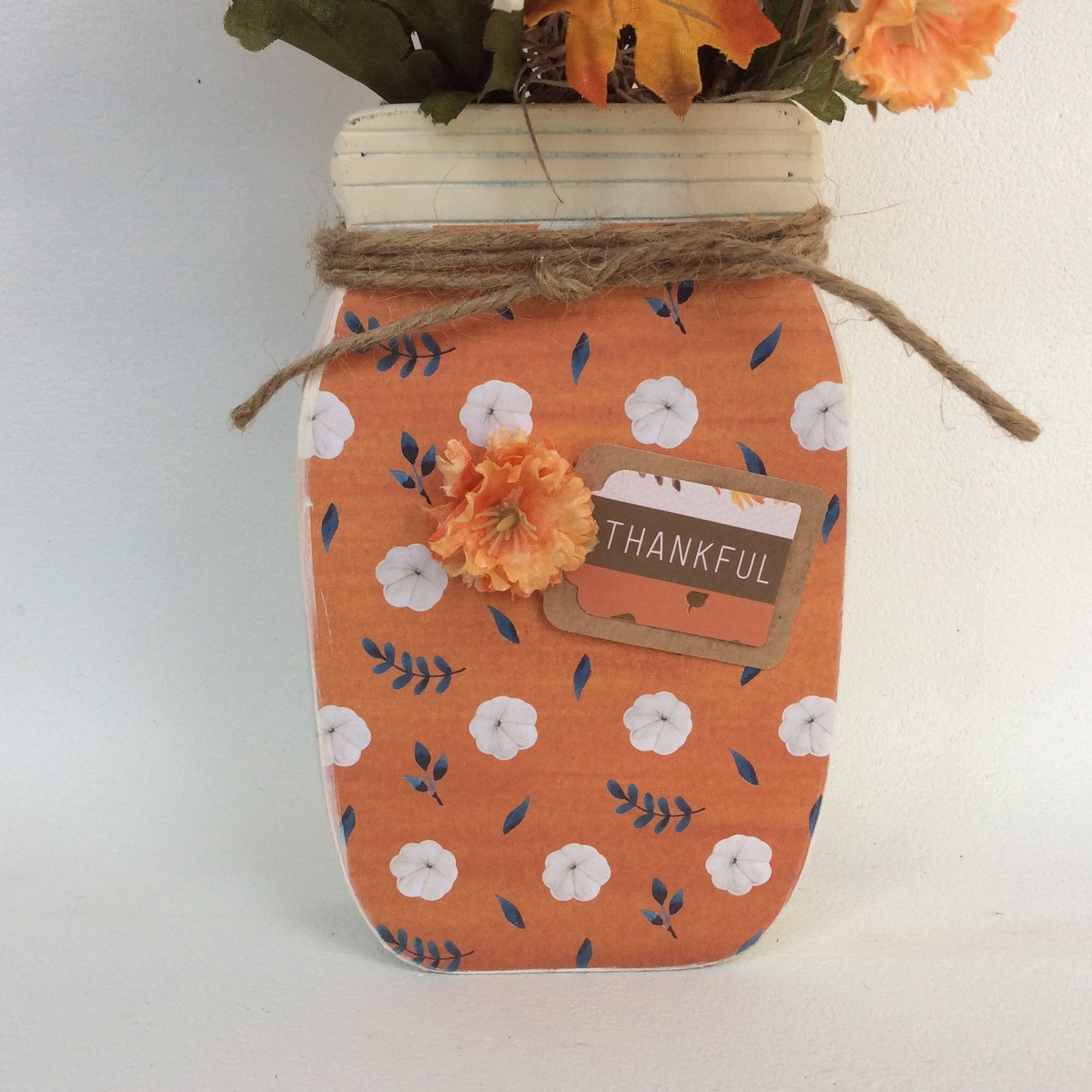 AGD Fall Decor - Thankful Floral Wood Mason Jar Display