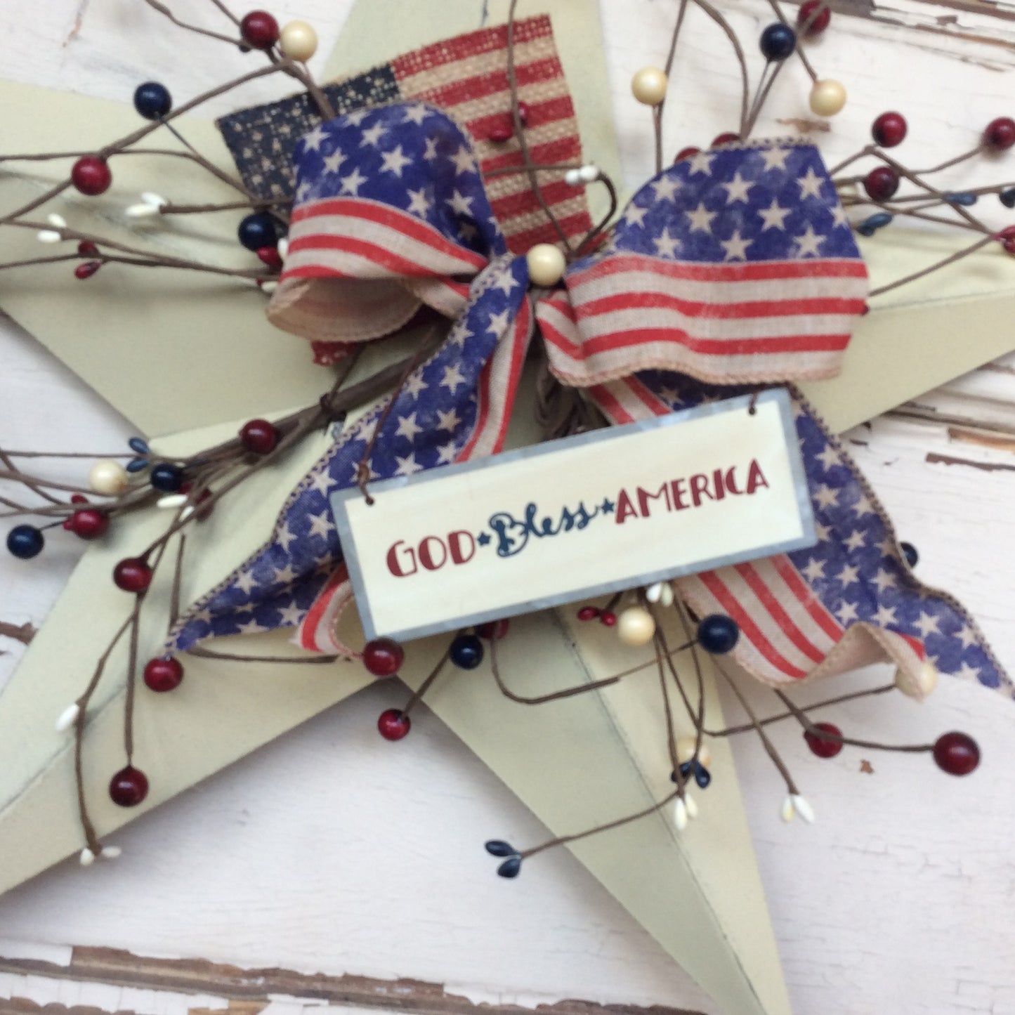 AGD Patriotic Decor - God Bless America Metal Ivory Star
