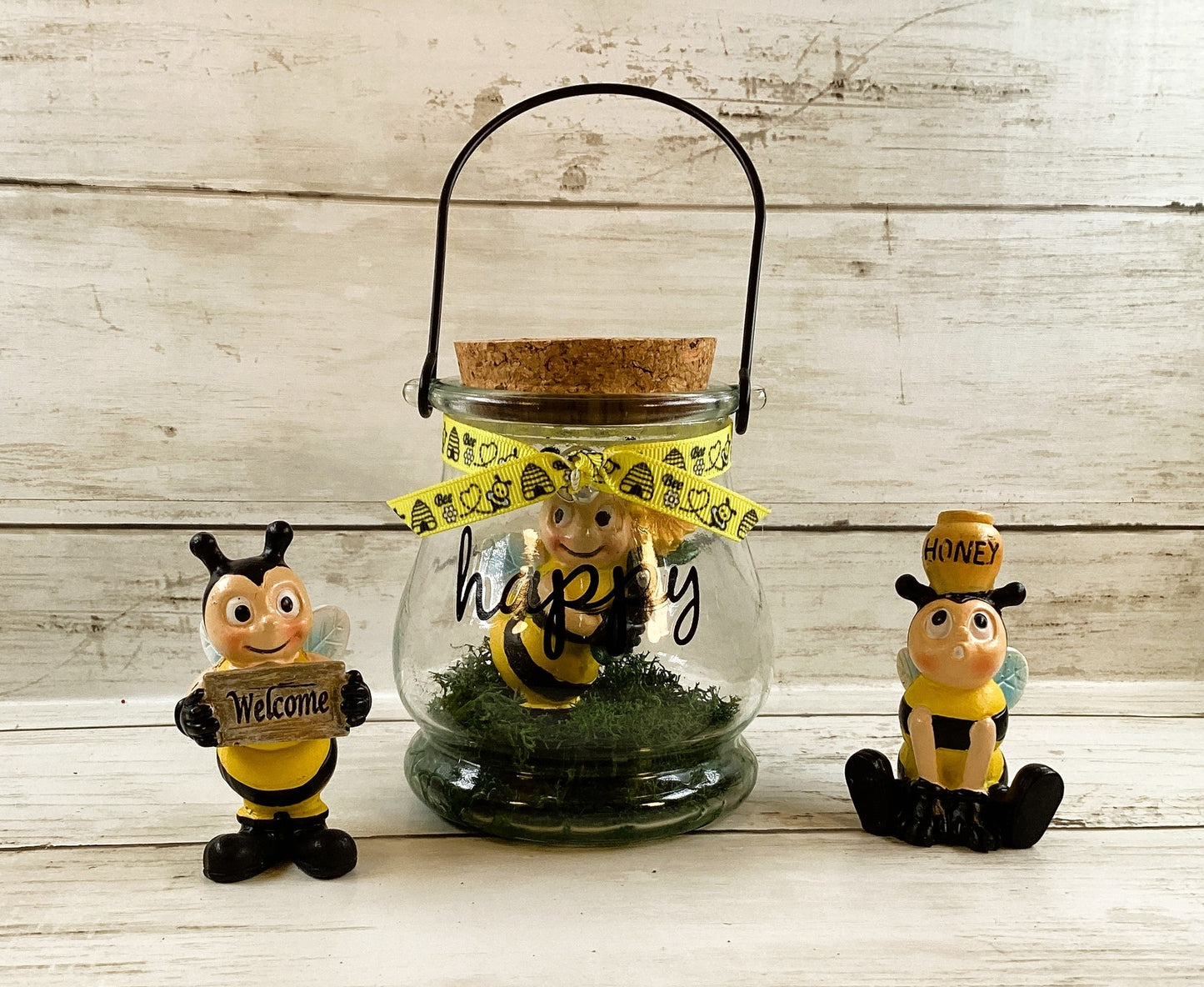 AGD Summer Decor - Resin Bee Theme Happy Hanging Glass Jar