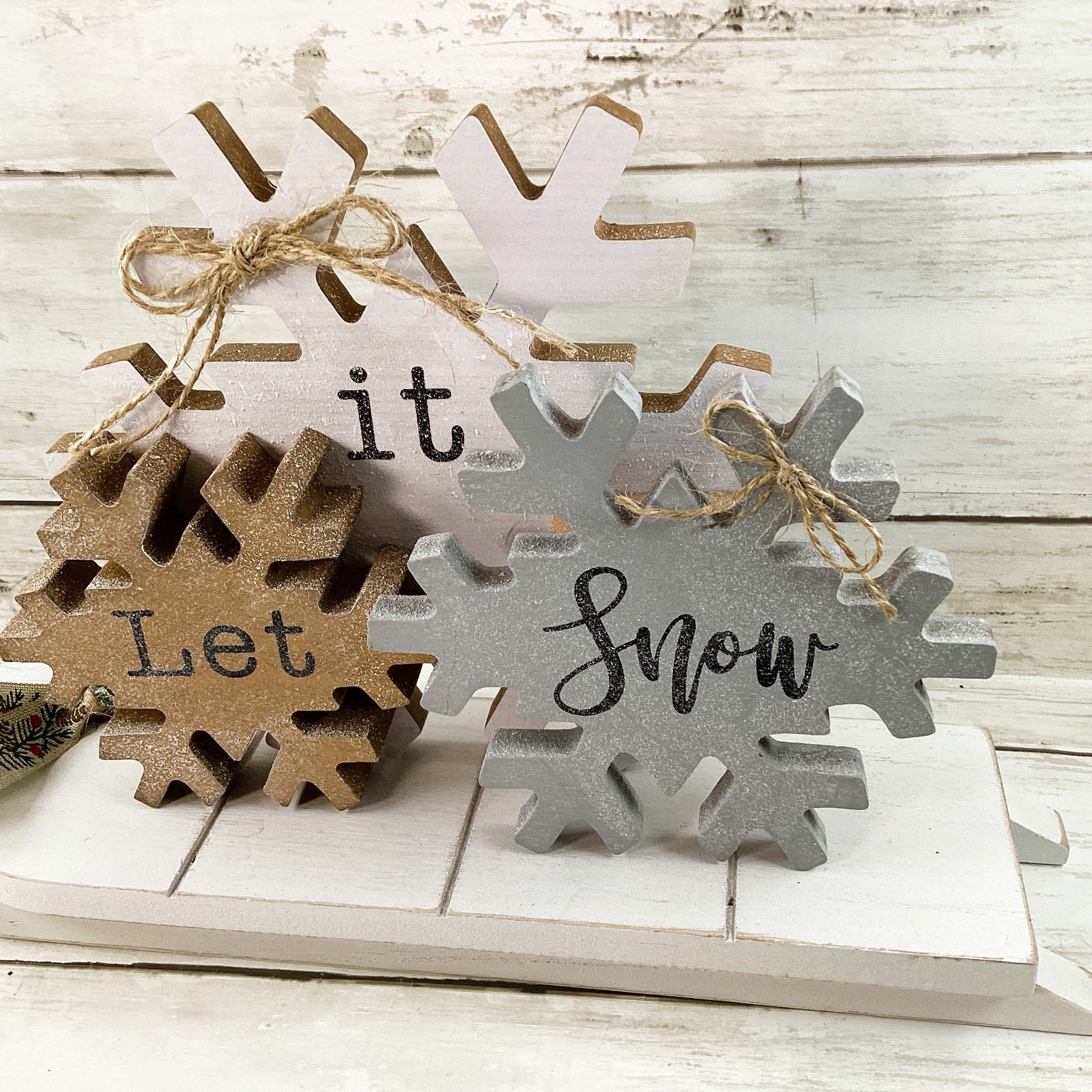 AGD Christmas Decor - Farmhouse Let It Snow Snowflake Sled 2pc Set