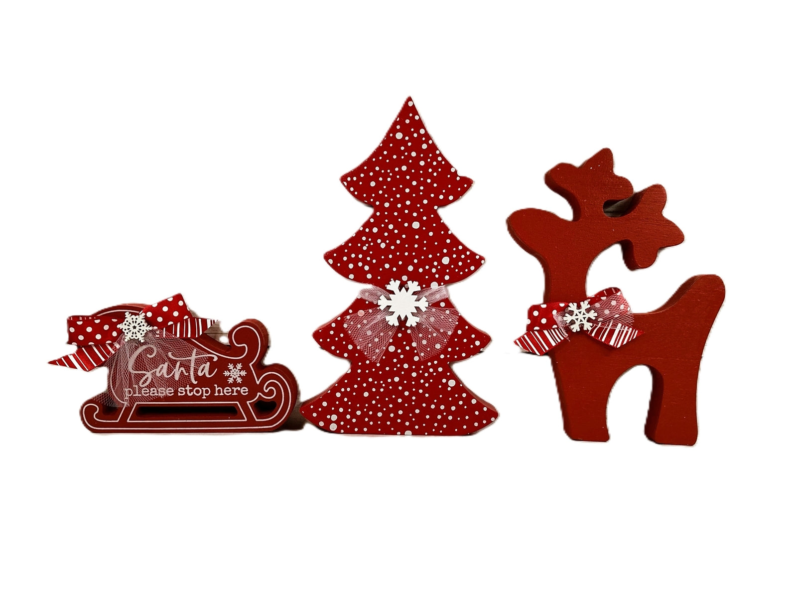 AGD Christmas Decor - Red White Tree Santa Sled Reindeer 3pc
