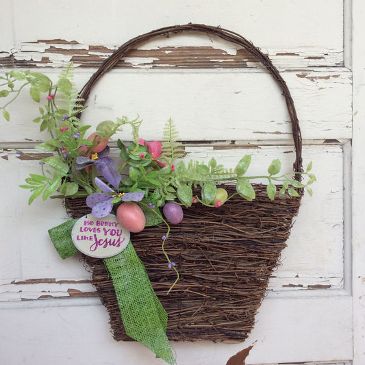 AGD Spring Easter Decor – No Bunny Loves Like Jesus Grapevine Basket Wreath