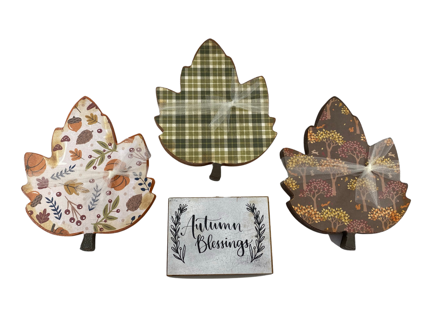 AGD Fall Decor -Reversible Chunky Leaf Leaves Sitters 4pc Set