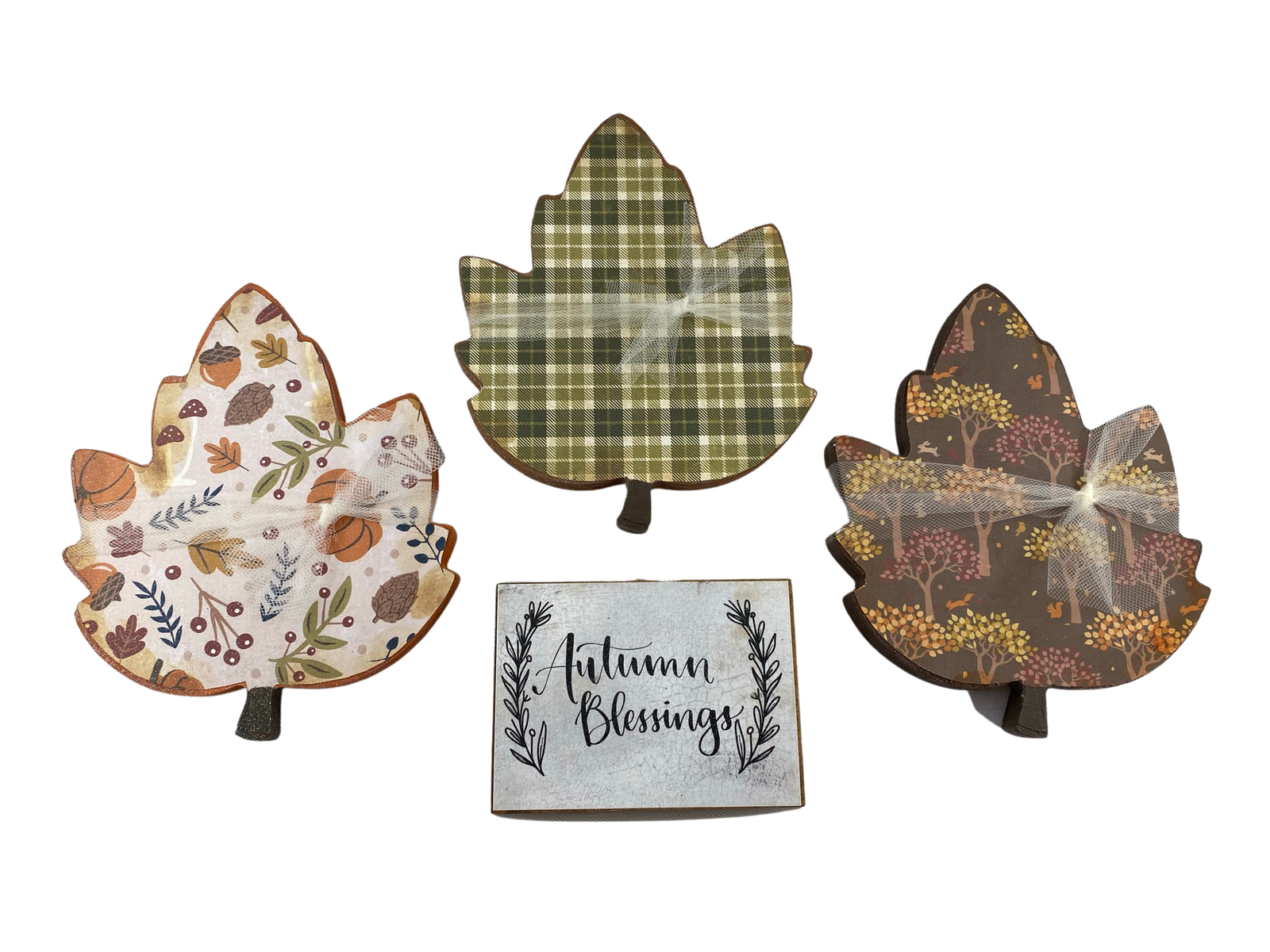 AGD Fall Decor -Reversible Chunky Leaf Leaves Sitters 4pc Set