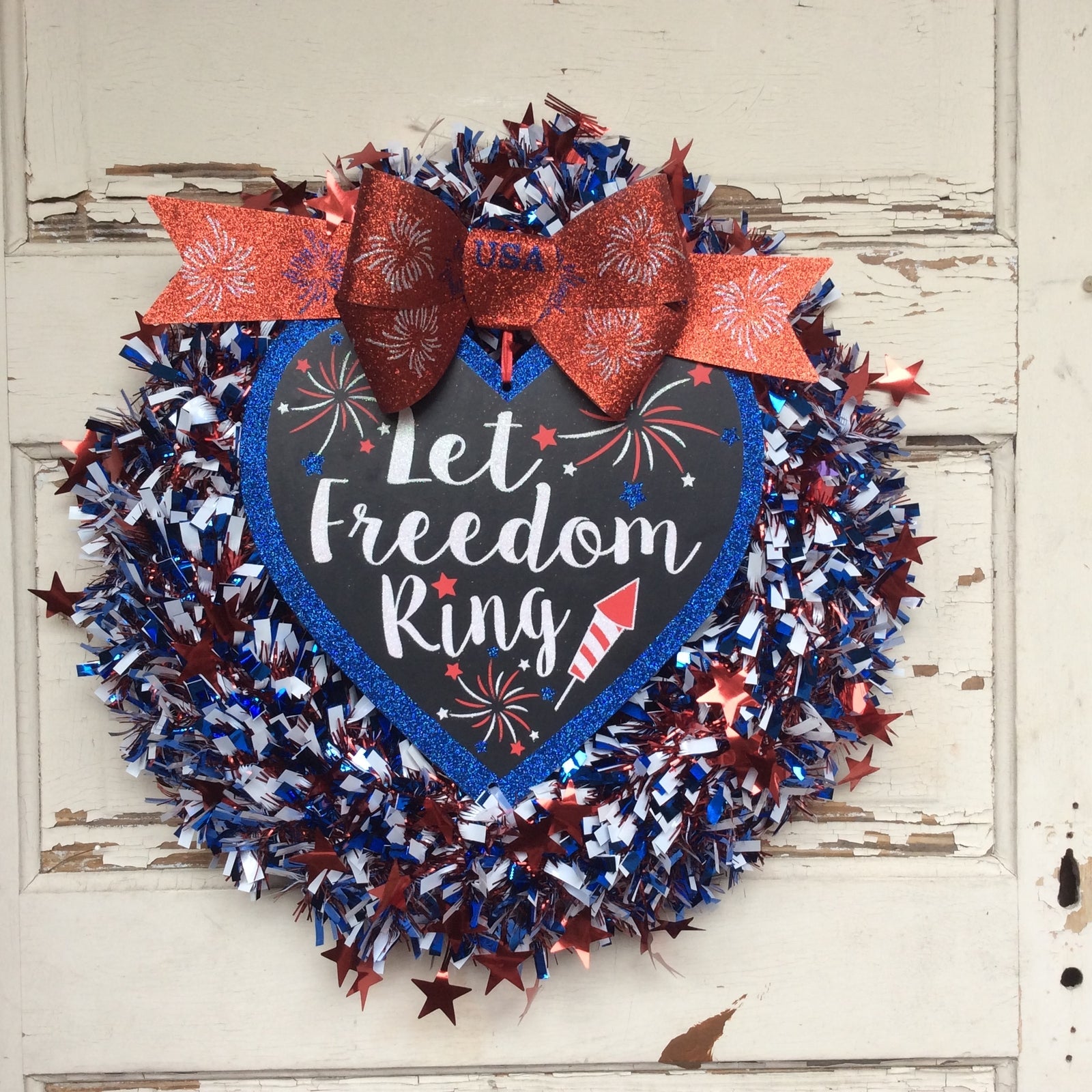 AGD Patriotic Decor - Let Freedom Ring Tinsel Wreath