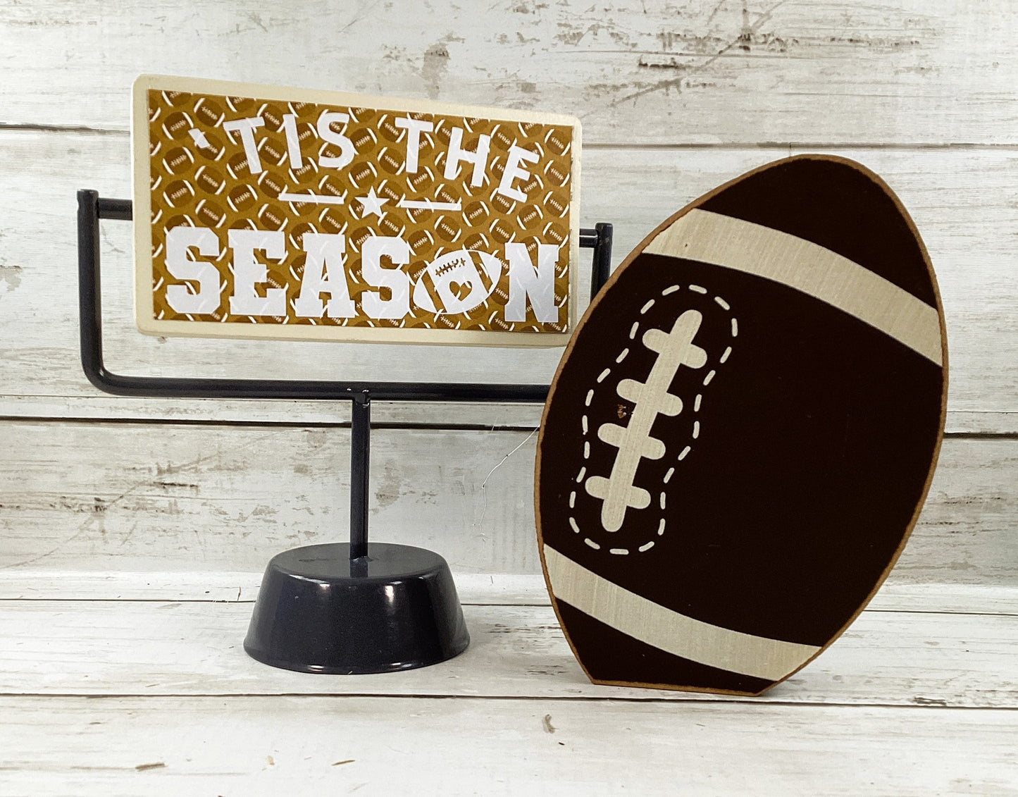AGD Fall Decor - Football Touchdown Reversible End Zone Sign Tier Tray 2pc Set