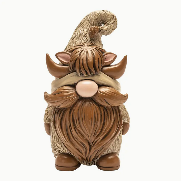 TM Home Decor - Highland Cow Chocolate Gnome Resin Figurine