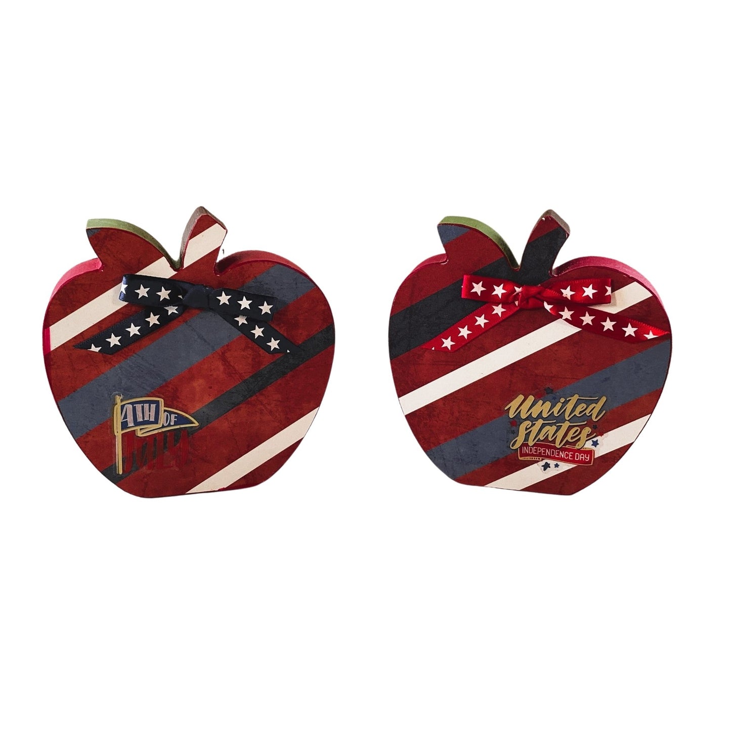 AGD Patriotic Decor - July 4th Red White Blue Chunky Wood Apple Sitter