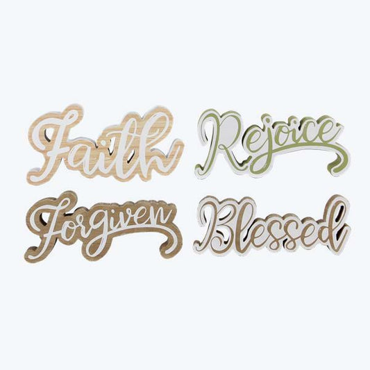Youngs Easter Decor - Blessed Faith Forgiven Rejoice Chunky Wood Words