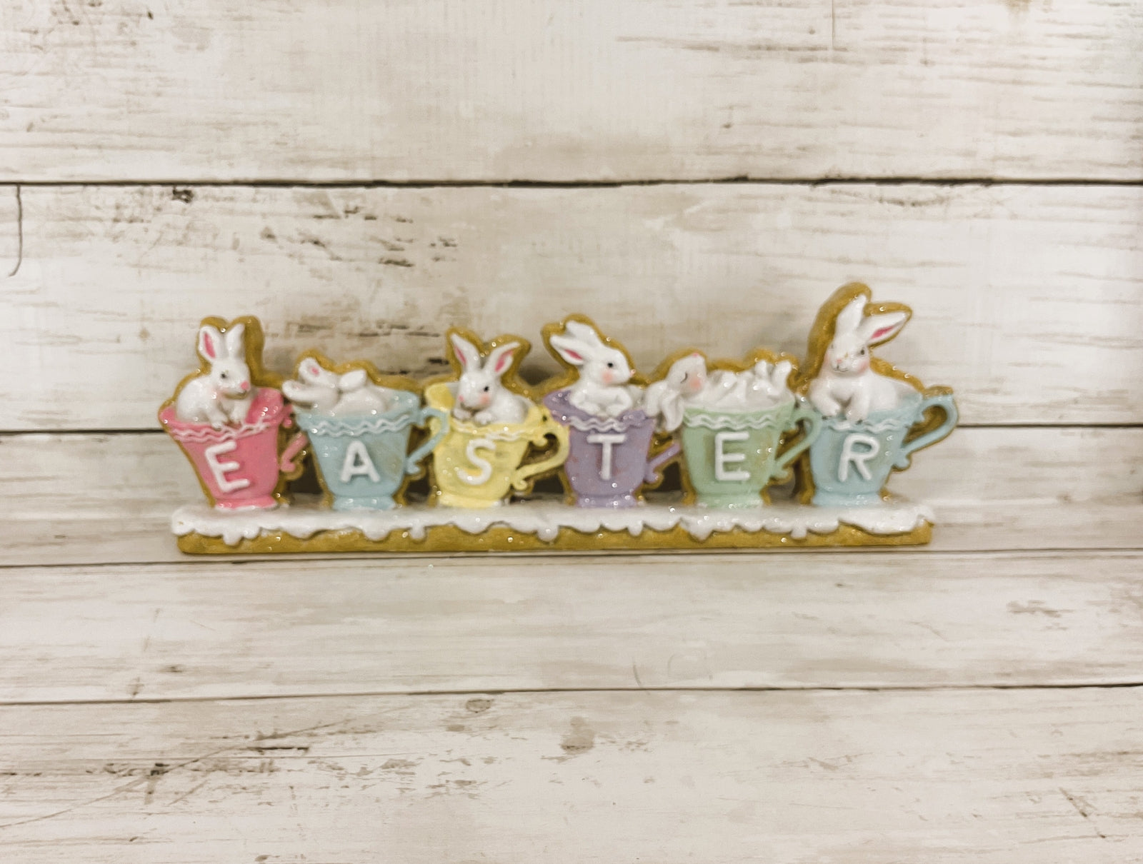 Gerson Easter Decor - Easter Bunny Coffee Cup Gingerbread Sign