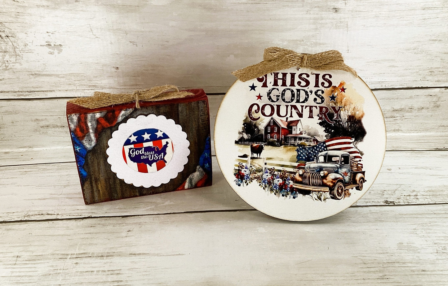 AGD Patriotic Decor - July 4th Theme God's Bless Country Farm Signs 2pc Set