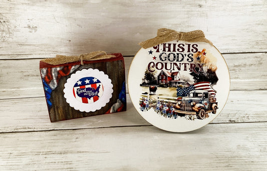 AGD Patriotic Decor - July 4th Theme God's Bless Country Farm Signs 2pc Set