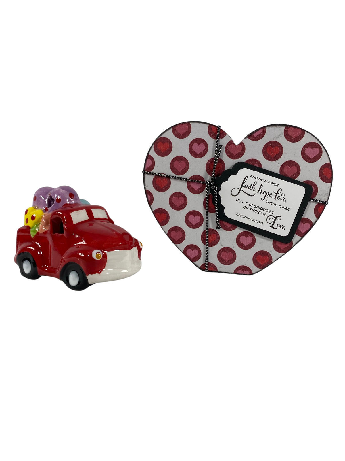 AGD Valentines Decor - Chunky Heart and Ceramic Light Up Truck 2pc
