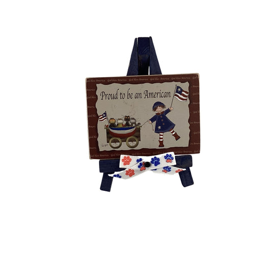 AGD Patriotic Decor - Little Girl Wagon Cat Mini Easel Sign