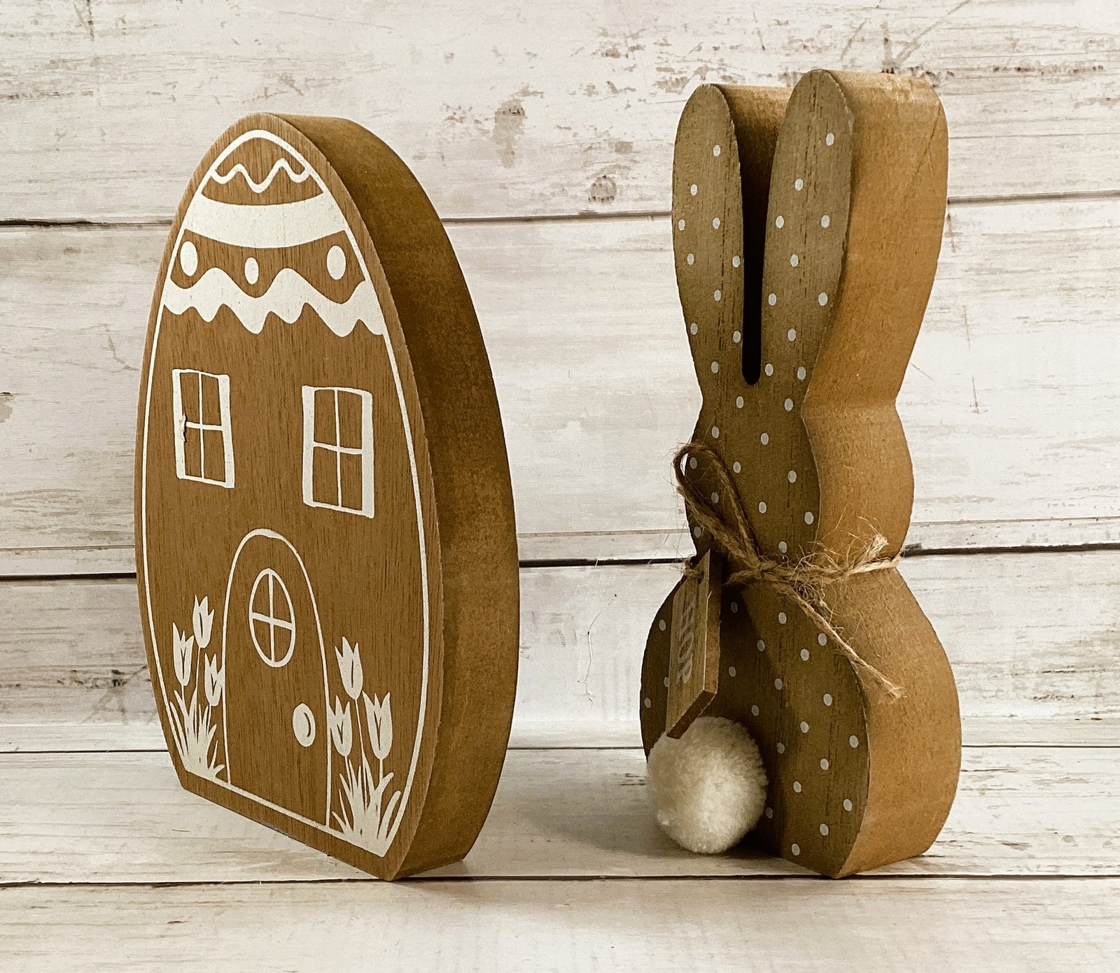 HL Easter Decor - Natural White Egg House Bunny Hop Tier Tray 2pc