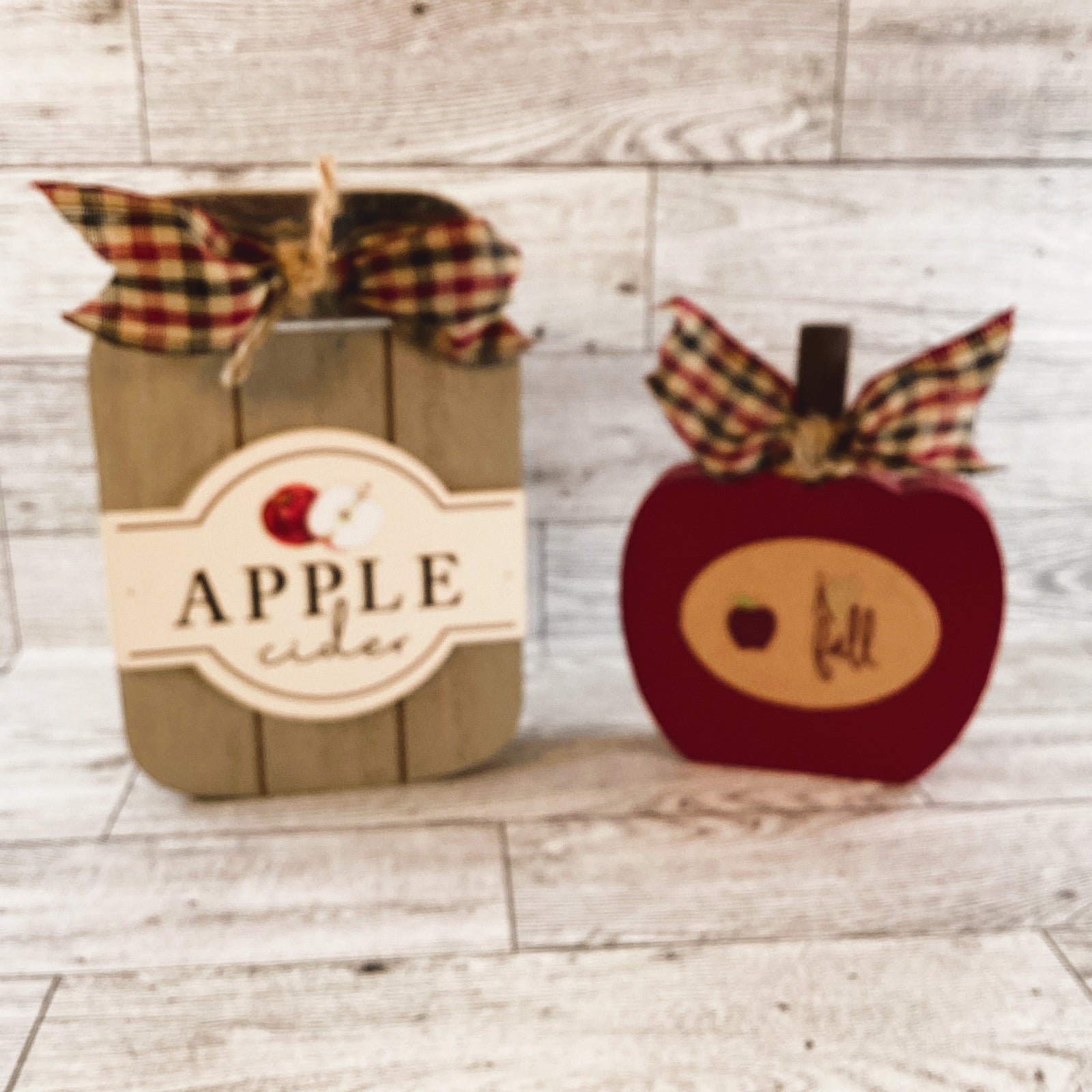 AGD Fall Decor - Chunky Wood Apple and Cider Jar 2pc Set
