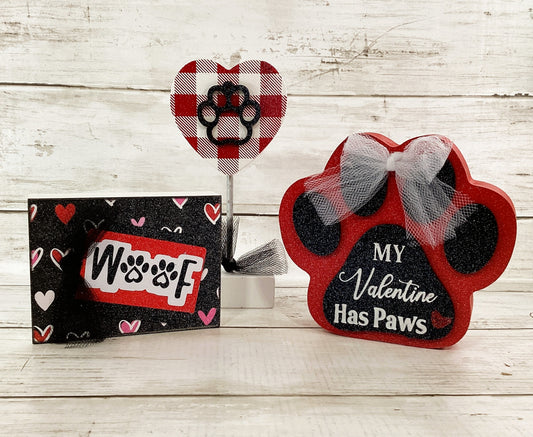 AGD Valentines Decor - Puppy Dog Paws Woof Heart Tier Tray 3pc