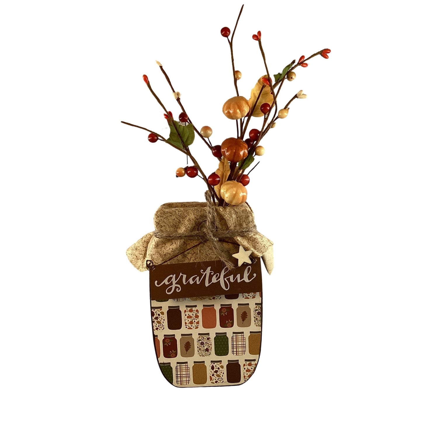 AGD Fall Decor - Autumn Grateful Thankful Floral Wood Mason Jar Display