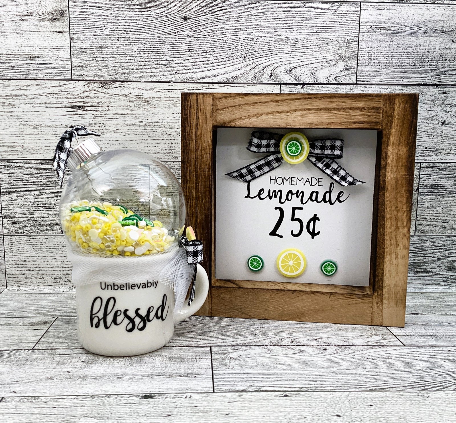 Summer Decor Lemon Mini Mug Shaker Cup, Homemade Lemonade Sign
